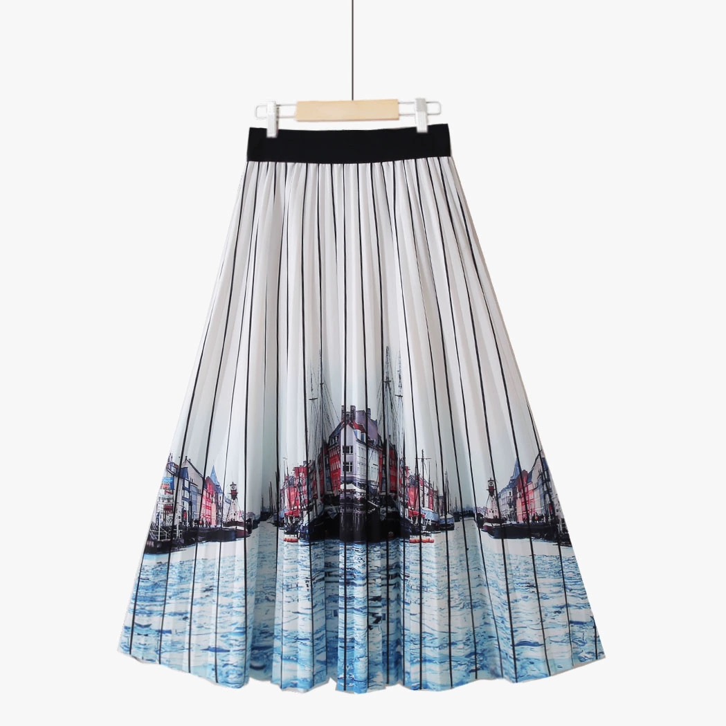 Photo painting pleated skirt