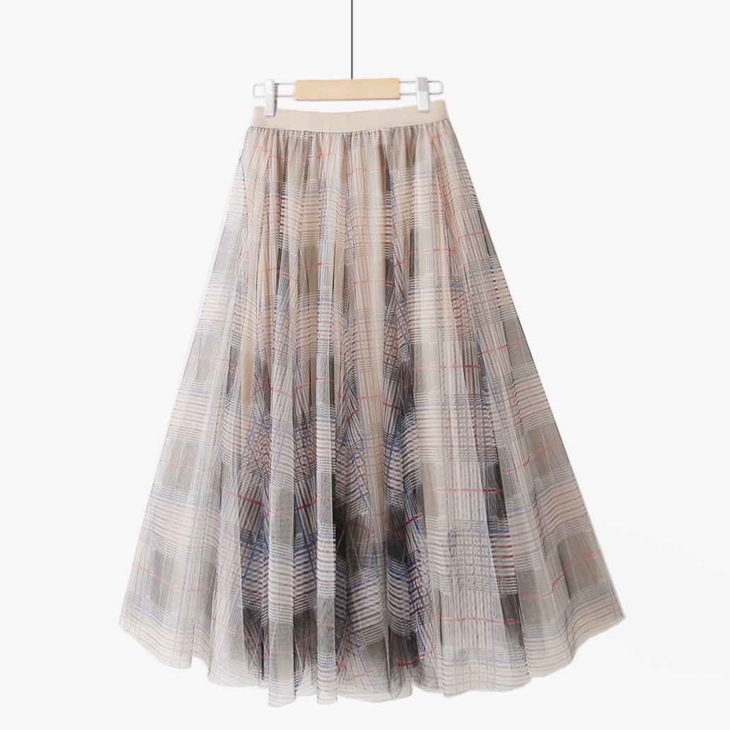 Check paint sheer long skirt