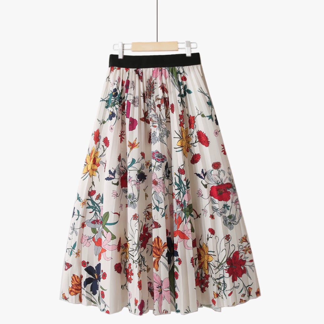 Botanical painting pleated skirt