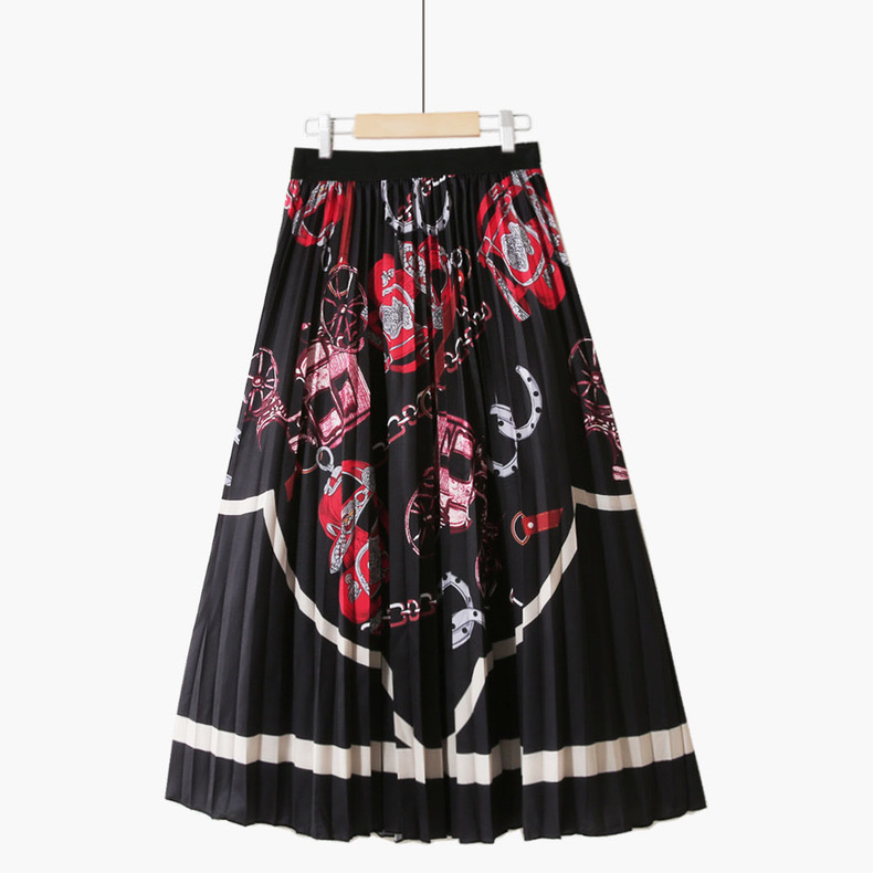 Scarf pattern painting pleated skirt