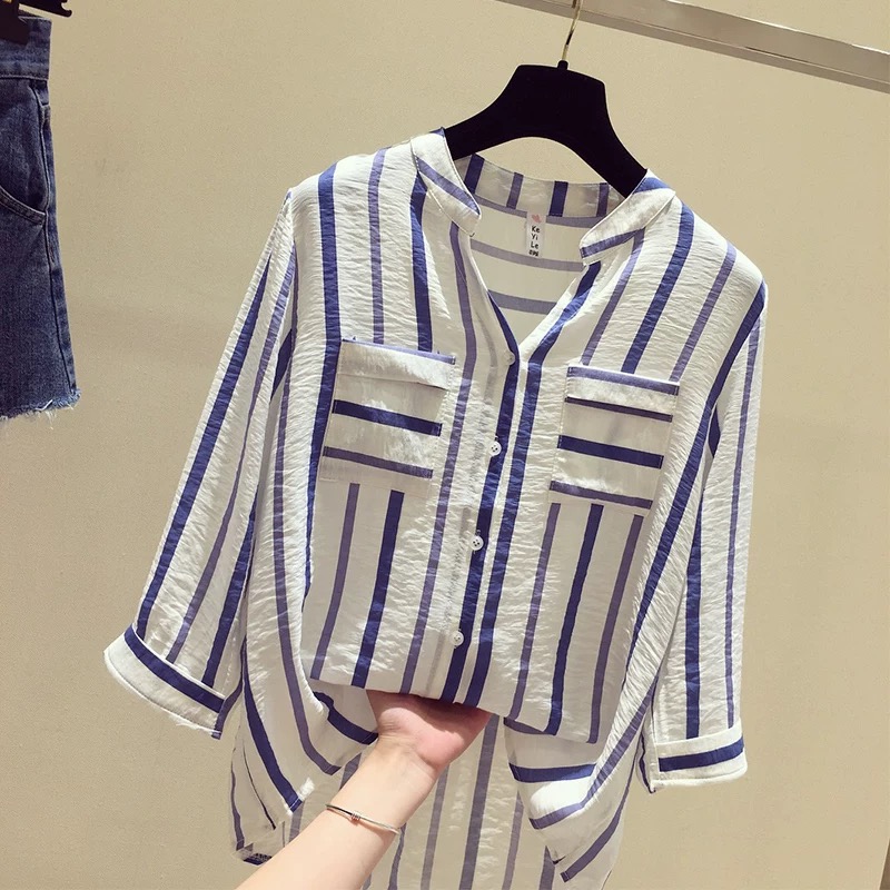 Multi stripe v-neck shirt blouse